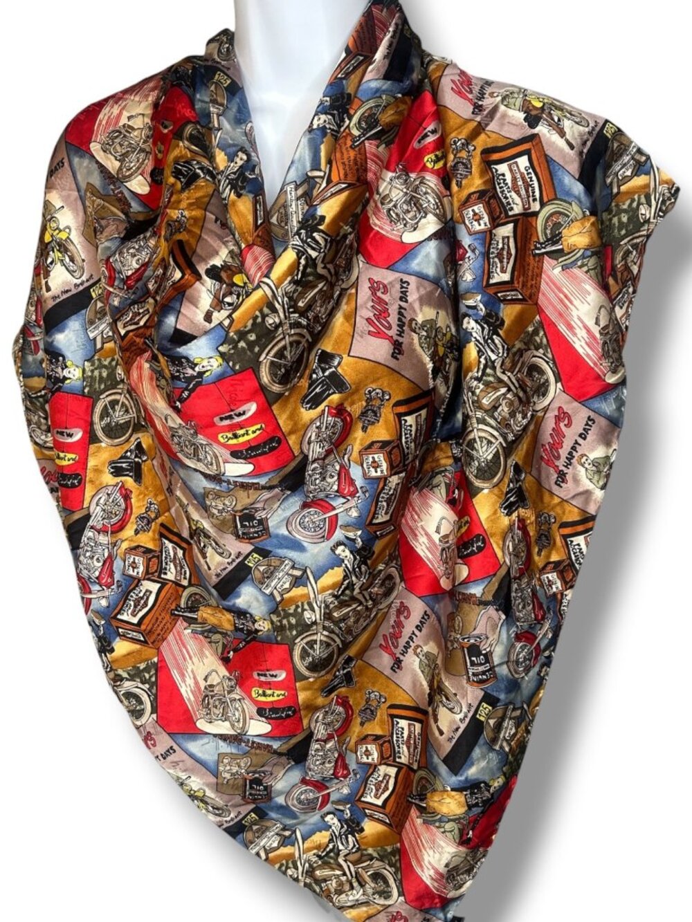 Vintage Harley Davidson Nicole Miller Silver motorcycle Scarf Retro Silk